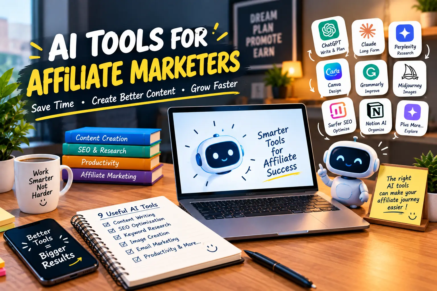 AI tools for affiliate marketers helping with content creation SEO research productivity and marketing workflows