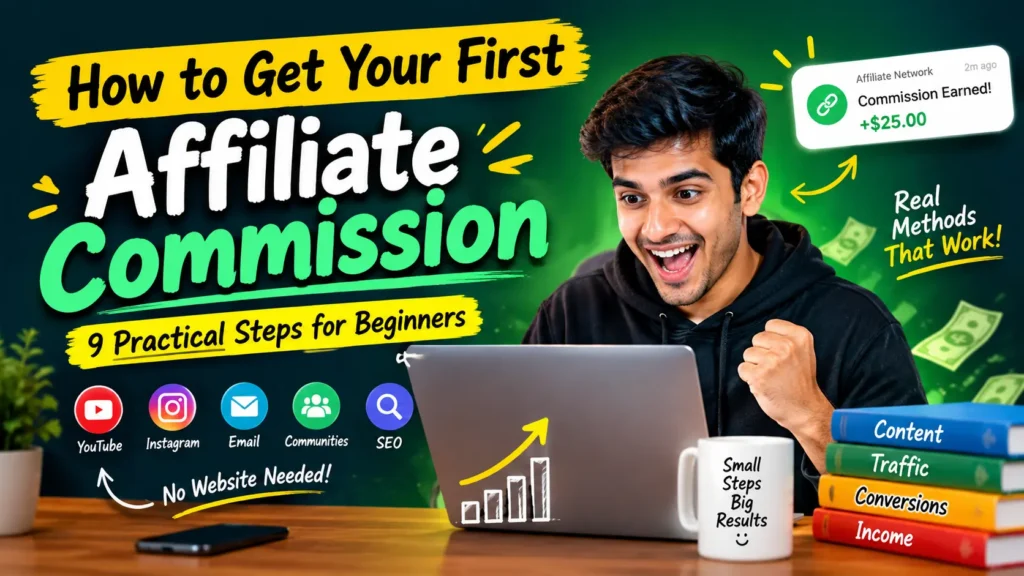 How to Get Your First Affiliate Commission with practical affiliate marketing strategies for beginners