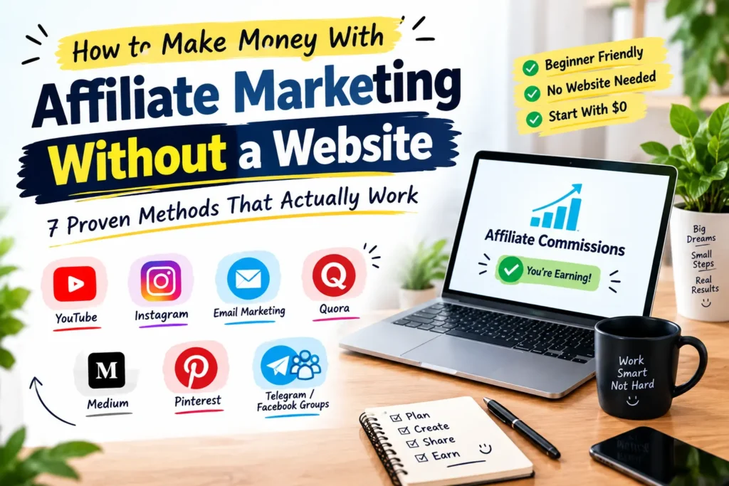Make Money With Affiliate Marketing Without a Website using YouTube, Instagram, Email Marketing, Pinterest and Online Communities